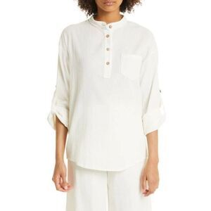 Oak & Acorn Women's Selenite Cotton Roll Tab Sleeves Seed Tunic Top Size Large